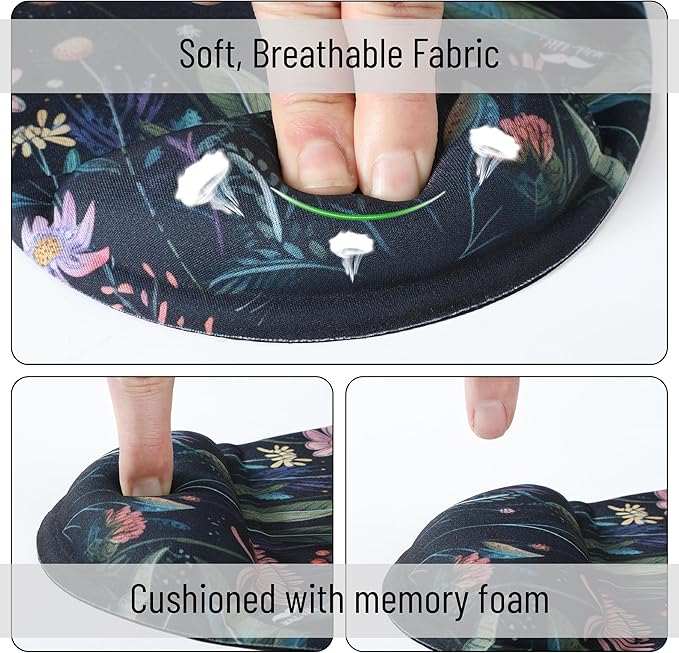 Mr. Pen- Ergonomic Mouse Pad with Wrist Rest, Midnight Bloom Design, Breathable Fabric with Memory Foam Cushion, Non-Slip Rubber Base, Gel Mouse Pad with Wrist Support