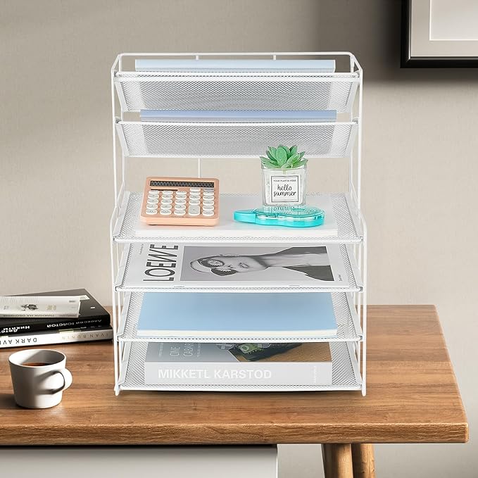 OPNICE 6-Tier Letter Tray Paper Organizer, Desk Organizers and Accessories, Desktop File Organizer, Office Desk Accessories for Office Supplies(White)