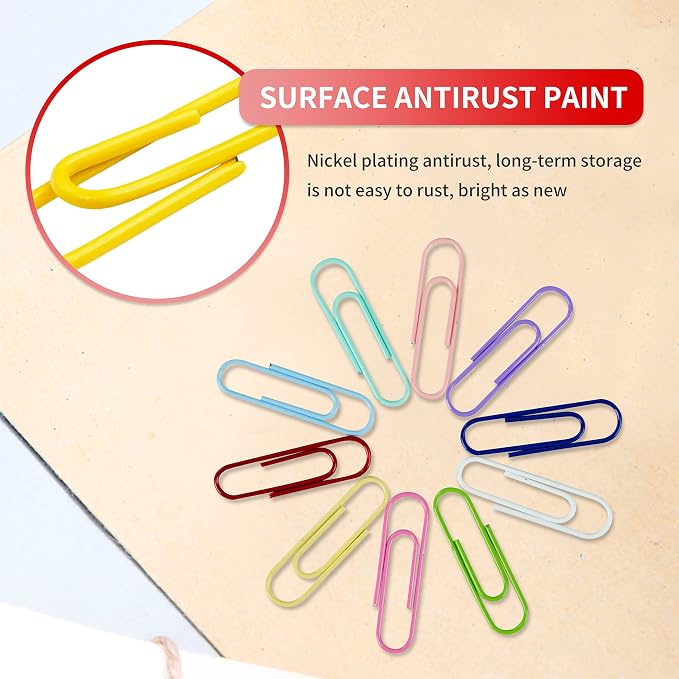 450PCS Paper Clips,10 Assorted Medium 28mm Environmental Technology PaperClips, PVC Free Colored, Paperclip Assorted Colors,Colorful Small Paperclips for Paperwork.