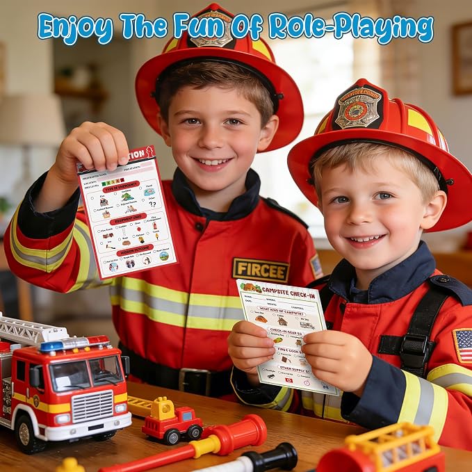 TICIAGA Kids Pretend Play Notepads - 10PCS 4x6 In Playtime Pad Included Restaurant Police Vet Doctor Salon Camp Vehicle Notepad 30 Page Pretend Notebook Imaginative Role for Toddler Kid Play Game, Boy