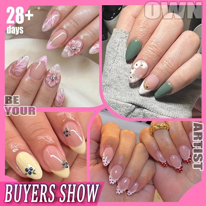 UNA GELLA Short Almond Nail Tips 504PCS Short Fake Nails Soft Press Ons | Gel Nail Tips Pre Shaped Almond Shape Home Nail Extension Full Cover, 12 Sizes Acrylic Gelly Tips