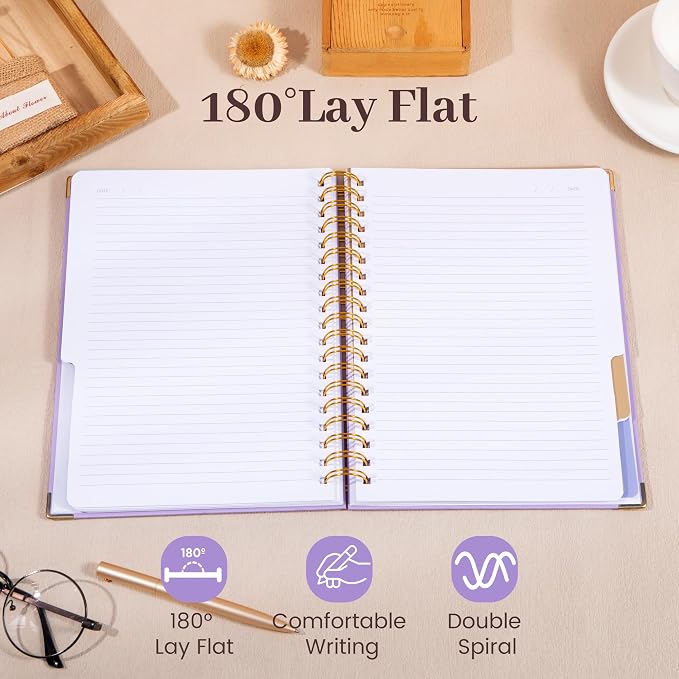 Yoment Hardcover Spiral Notebook with Tabs 8"x10" Large 5 Subject Notebook | Spiral Journals for Women with Dividers 240 Pages College Ruled Notebooks for Work, Back to School, Gifts, Purple