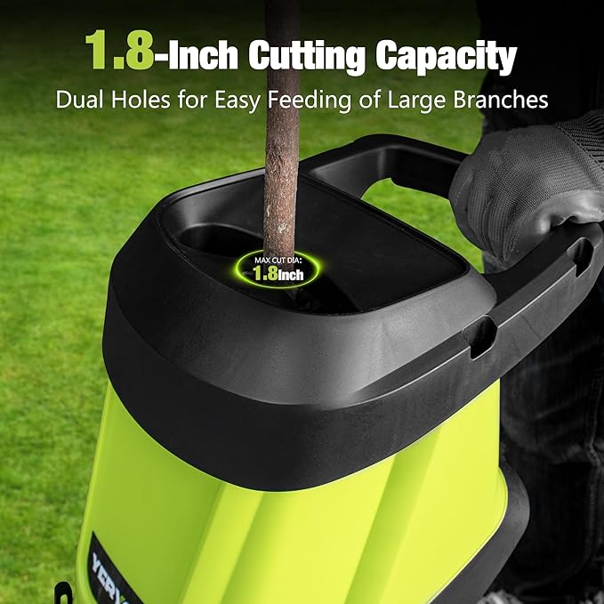Wood Chipper, 15-Amp 1.8" Cutting Diameter Electric Wood Chipper & Shredder with 50L Collection Bag, Efficient Mulcher for Easy Clean up Ideal for Yard Waste and Branches