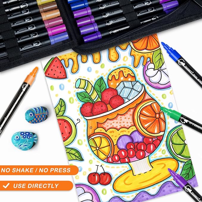 TANMIT Acrylic Paint Pens Markers, 48 Colors Dual Tip Acrylic Paint Pens for Rock Painting, Wood, Canvas, Stone, Glass, Ceramic Surfaces, DIY Crafts Making Art Supplies (Round Tip and Fine Tip)