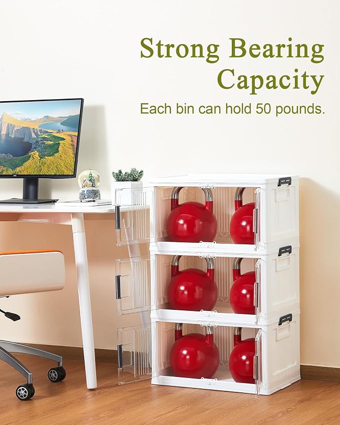 OlarHike 48QT Storage Bins with Lids for Home, Closet, Dorm, Room, 4 Pack | Multi-Lid, Lockable Cabinet, Doors & Wheels, Foldable & Collapsible, Stackable Organizers, Plastic Drawers & Box, School