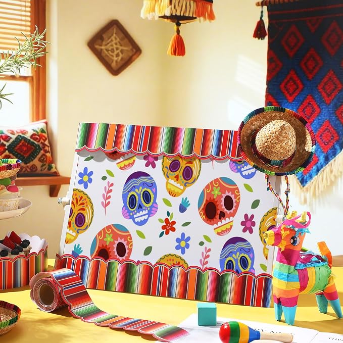 32.8 Ft Mexican Bulletin Board Borders Spanish Striped Scalloped | Serape Rainbow Striped Borders for Classroom, Hispanic Heritage Month Fiesta Displays, School Office Party Decoration