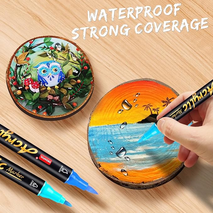 Acrylic Paint Pens Markers, 48 Colors Dual Tips Waterproof Paint Markers For Rock Painting, Fabric, Metal, Glass, Wood, Canvas, Ceramic, Plastic, Non-Toxic & Odor, Premium Art And DIY Craft Supplies