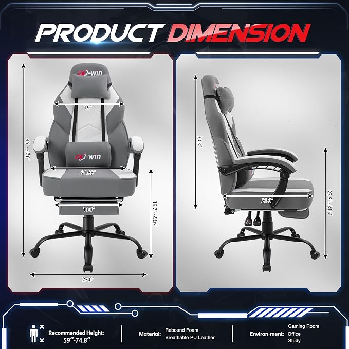 Gaming Chair for Adults with Footrest & Massage Lumbar Support, Ergonomic High Back Gamer Chair, Adjustable Swivel Computer Gaming Chairs with Headrest and Linkage Armrests,Green (Greige)