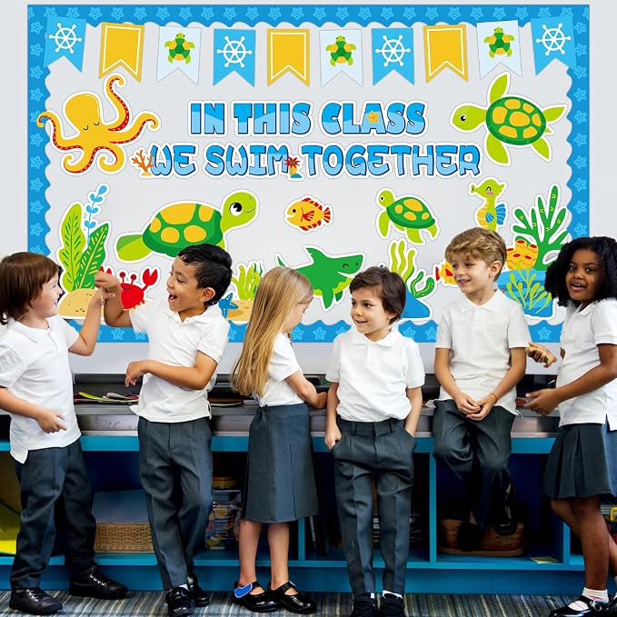 Sea Turtle Bulletin Board Set Ocean Themed Classroom Bulletin Board Decorations Under The Sea Turtle Cutouts Classroom Decorations for Back to School Office Home Chalkboard Decor Wall Door