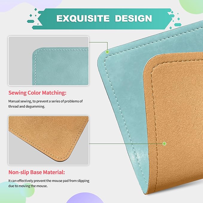 PU Leather Mouse Pad with Stitched Edge Micro-Fiber Base - Non-Slip Waterproof, 8x11Inch (Light Blue)