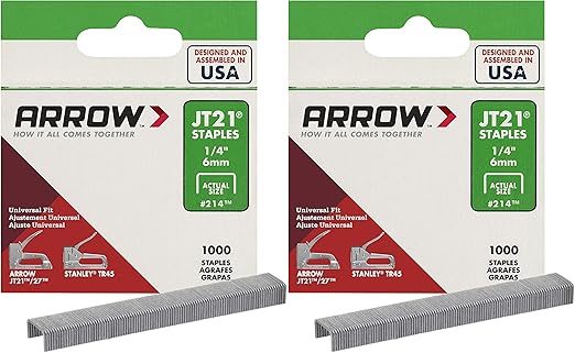 Arrow Fastener 214-2 Genuine JT21 1/4-Inch Staples, 1,000-Staples - 2 Pack