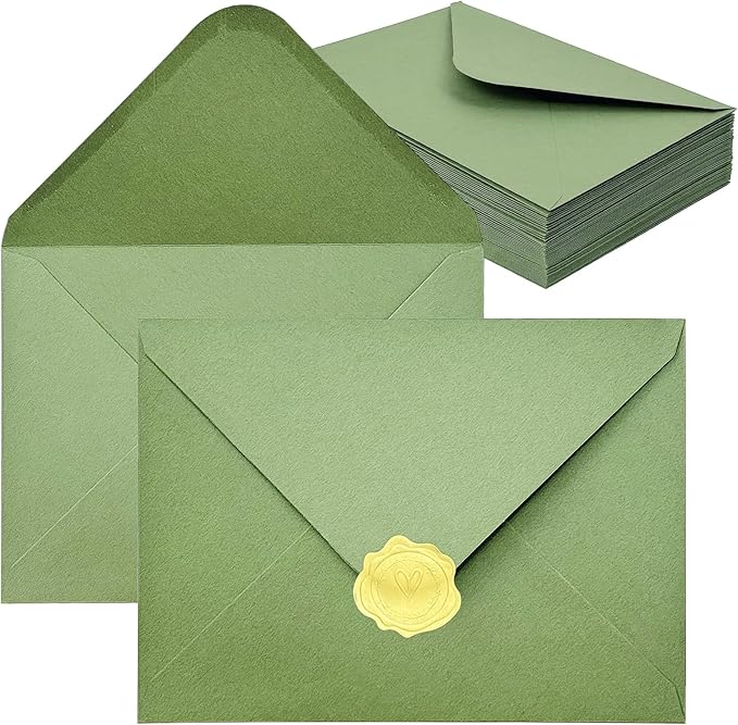 YINUOYOUJIA 50 PCS Sage Green Specialty Paper Envelopes A7, 5 x 7 Envelopes for Invitation, Great for Wedding Invitation Cards, Photos,Perfect for Birthday, Baby Shower, Graduation, Christmas