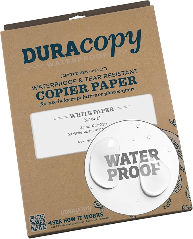 Rite in the Rain Waterproof (DURACOPY) Copier Paper, 8.5" x 11", White, 100 Sheet Pack (No. 6511)