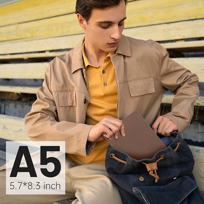 CAGIE Lined Journal Notebook for Men & Women,176 Pages A5 Medium Size, Softcover Leather Journals for Writing, College Ruled Notebook for Work & School, 100 GSM Thick Paper (5.7'' x 8.3'') (Taupe)