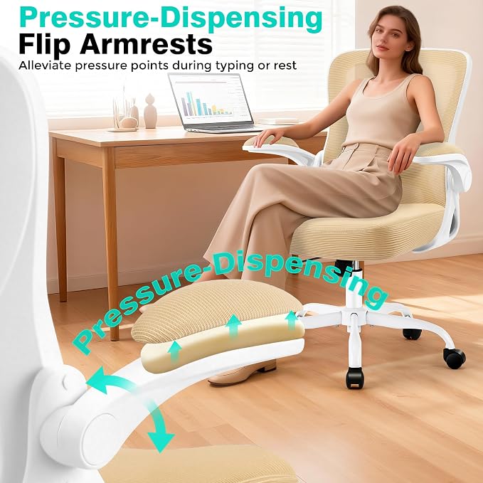 Office Chair - Ergonomic Breathable Mesh Desk Chair with Adjustable Lumbar Support and Flip-up Armrests - Executive High Back Rolling Swivel Comfortable Computer Gaming Chair for Home Office