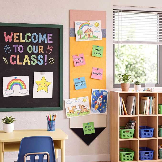16 Pcs Giant Pencil Felt Bulletin Board Decorations Felt Self Adhesive Pencil Bulletin Board 88.6"x 23.6" with 100 Thumbtacks Wall Decor Supplies for Office Teacher Party Craft Wall Home