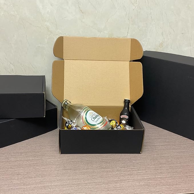 24 Pack 9x6x3 inch Black Shipping Boxes ，Cardboard Packaging Boxes for Mailing Shipping Corrugated Cardboard Boxes for Packaging Small Business Craft Flat Shipping Boxes Empty Gifts Giving Products