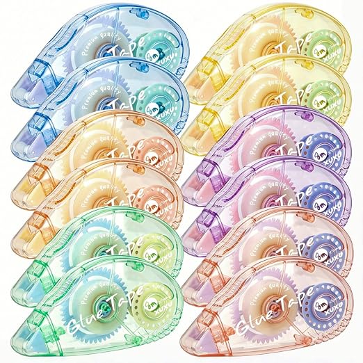 12 Pack Scrapbooking Tape Glue Tape Adhesive Dots Tape | Double Sided Tape Dispenser Runner for Crafts and Arts Projects (6 Color)