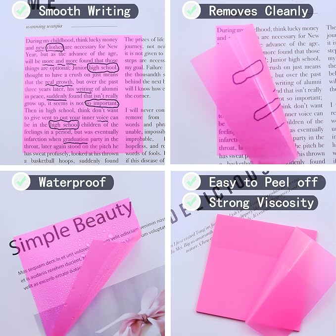 YOUDEFUL 800Pcs Transparent Sticky Note, 3"x3" Clear Sticky Note,Colorful | Waterproof Translucent Sticky Note for Books Annotation, Back to School Sticky Notes for Bible Study, School, Office