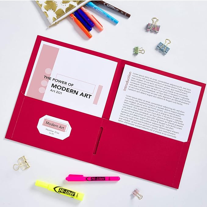 Avery Two Pocket Folders, Holds up to 40 Sheets, Business Card Slot, 25 Red Folders (47989)