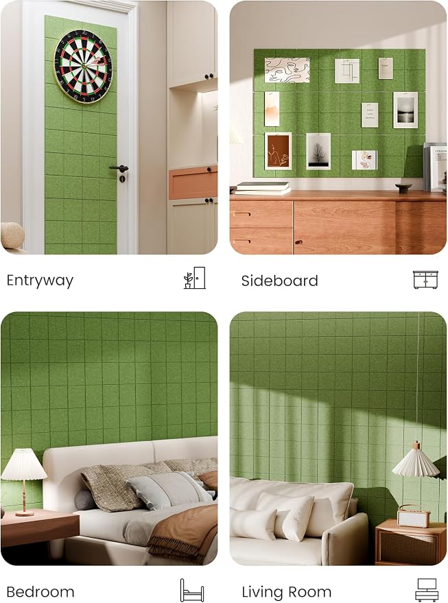 Bumusty 48" x 36" Large Cork Board Alternative, Kelly Green | 12-Pack Felt Bulletin Board Tiles, 60 Adhesive Tabs, 30 Pushpins, Home, Office, Classroom, Vision Board