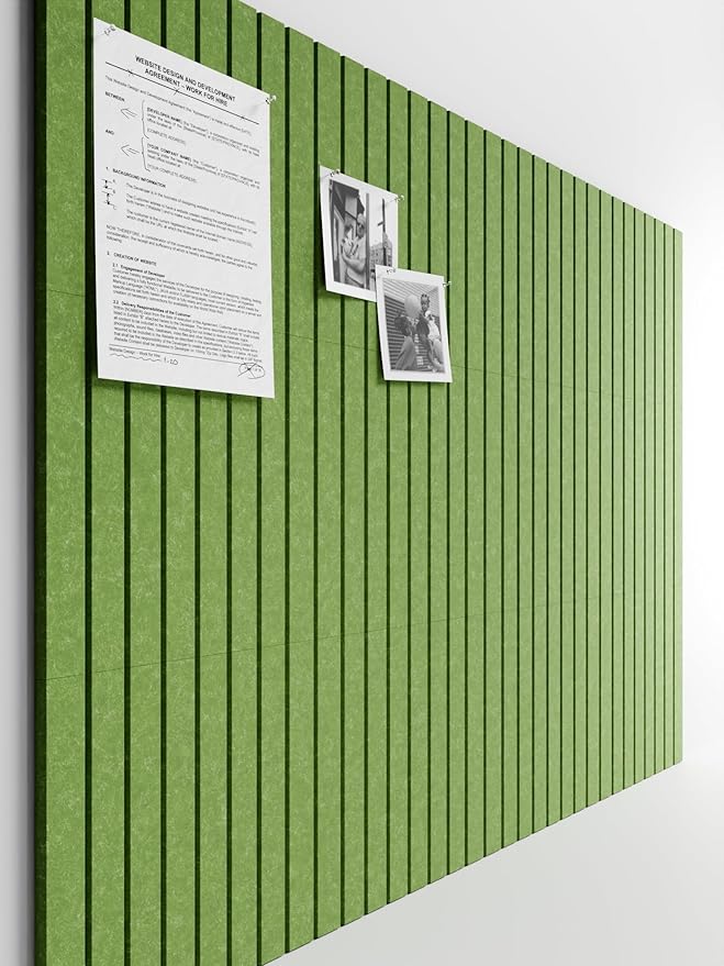 Bumusty Large Cork Board Alternative-48 x 36" Felt Bulletin Board Tiles, with 30 Pushpins, 70 Adhesive Tabs, 12-Pack Slat Wall Paneling, Cork Boards for Office Push Pin Board Felt Board-Kelly Green