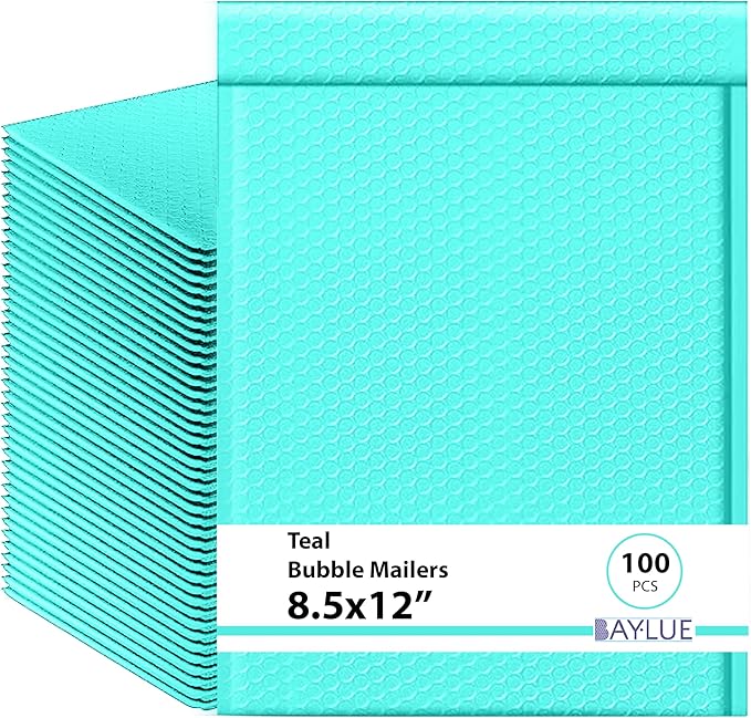 Teal 8.5x12 Inch Poly Bubble Mailers #2 |Self Seal Padded Envelopes | Air Cushioned Bubble Mailer | Usable Size 8.5x11 Inch | 100 Pack Bulk | Waterproof | Lightweight Mailing Shipping Bags