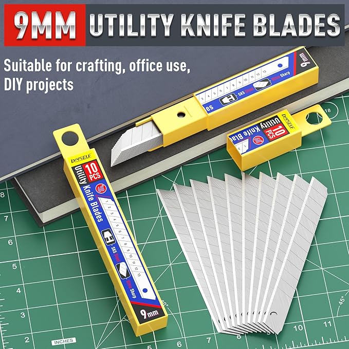 DIYSELF 100 Pack Utility Knife Blades, 9mm Box Cutter Blades Refills (60°) | Bulk Refill Supply, Box Cutter Replacement Blades for Cartons, Paper & Warehouse Use, High Carbon Steel