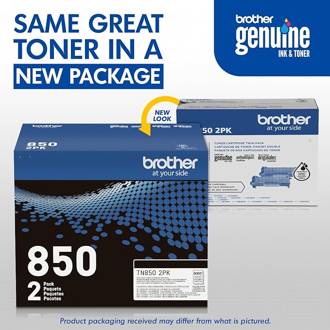 Brother Genuine High-Yield Black Toner Cartridge Twin Pack TN850 2PK, Model: TN8502PK | Twin replacement cartridges