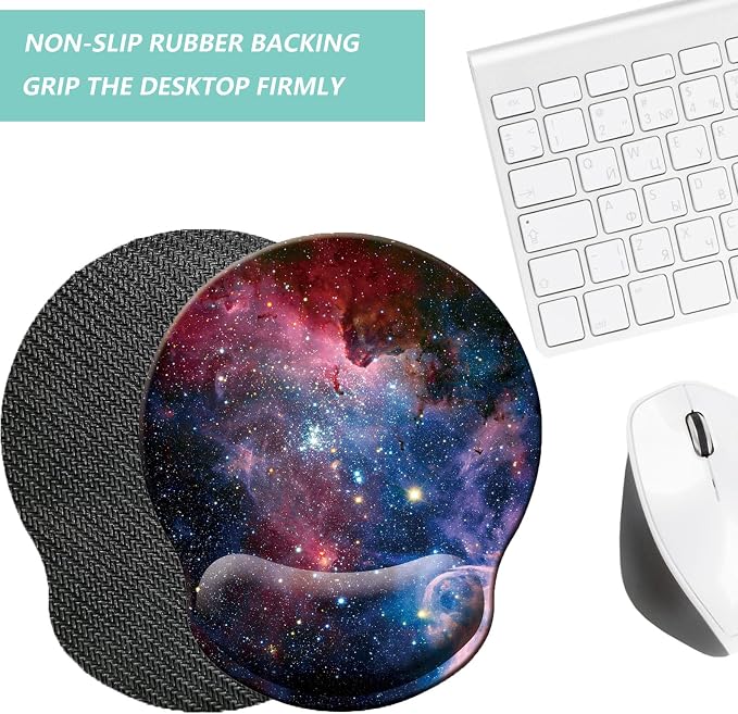 Mouse Pad with Wrist Support, Ergonomic Mouse Pad with Memory Foam Wrist Rest Cushion, Non-Slip Rubber Base Gaming Mice Pad for Home Office Computer Laptop, Starry Sky Colorful