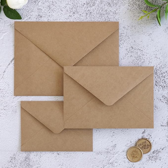 PONATIA 50 Pack Brown A4 Envelopes, 4x6 Envelopes | Perfect for Christmas Gift Cards, Wedding Details Cards, Thank You Cards ( 4.3 x 6.25'')