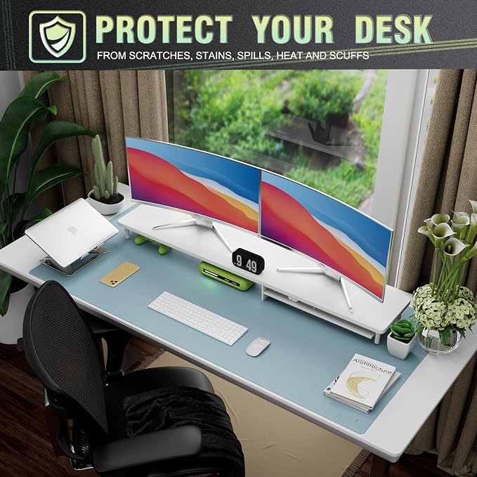 K KNODEL Extra Large Desk Mat, Leather Mouse Pad (47.2"x23.6", Light Blue) | Desk Pad, Keyboard Pad, Computer and Laptop Mat, Desktop Protector and Cover, Writing Pad and Blotter for Home Office