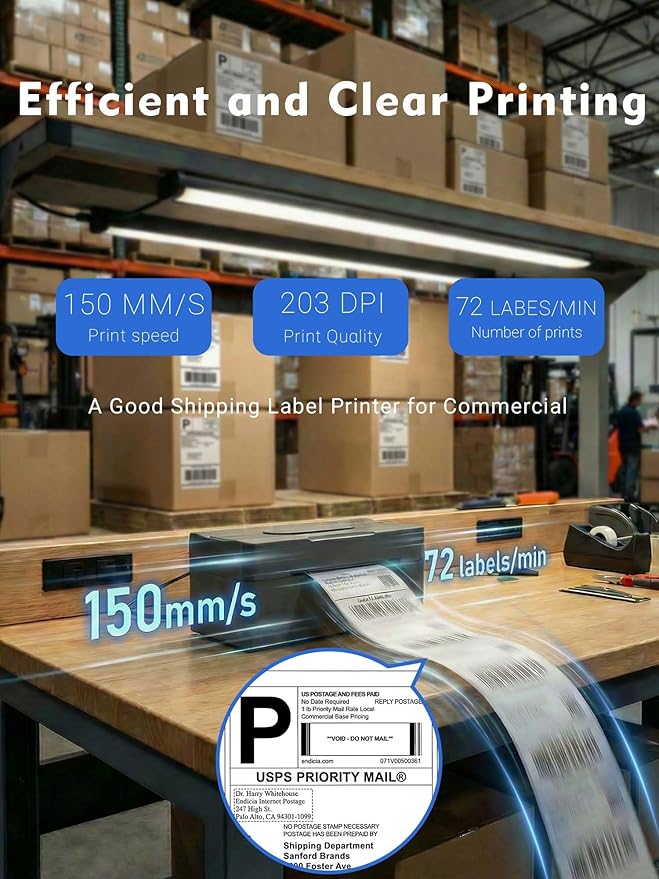 Forc Bluetooth Thermal Shipping Label Printer, 4x6 Wireless Thermal Label Printer for Small Business, Compatible with Android, iPhone, Windows & Mac, Widely Used for Amazon, Etsy, USPS & More