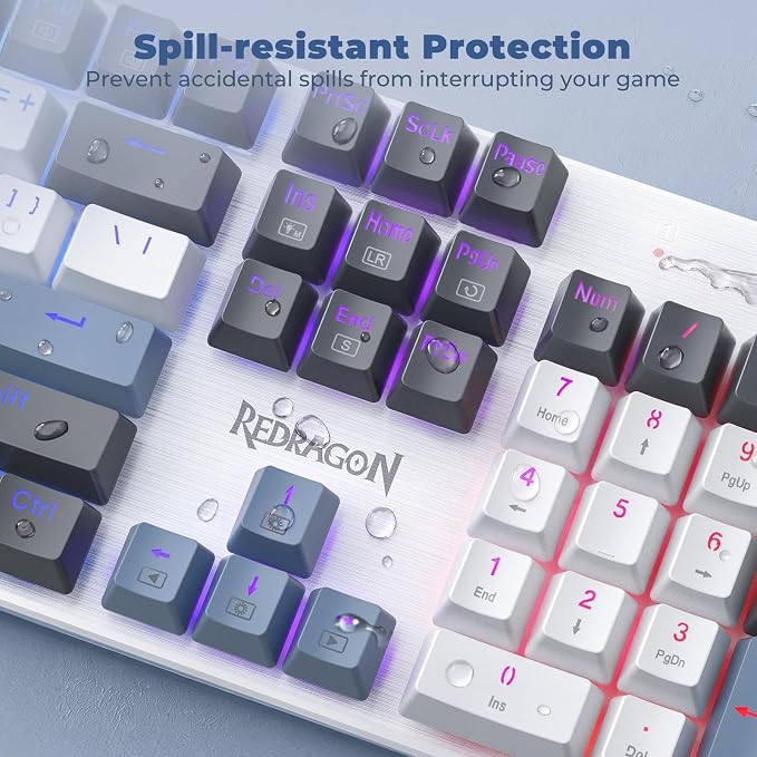 Redragon Mechanical Gaming Keyboard Wired, 11 Programmable Backlit Modes, Hot-Swappable Red Switch, Anti-Ghosting, Double-Shot PBT Keycaps, Light Up Keyboard for PC Mac, Blue