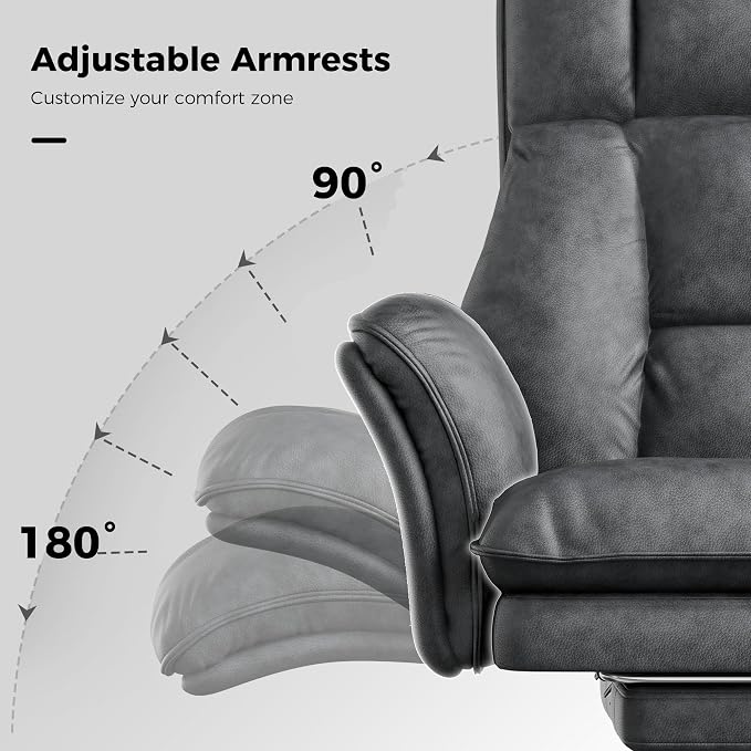 Big and Tall Office Chair, Flip Armrests for Pets & Cross Legged Sitting | Executive Ergonomic Computer Gaming Chair with Foot Rest, Tech Fabric Wide Seat Reclining Desk Chair，Grey