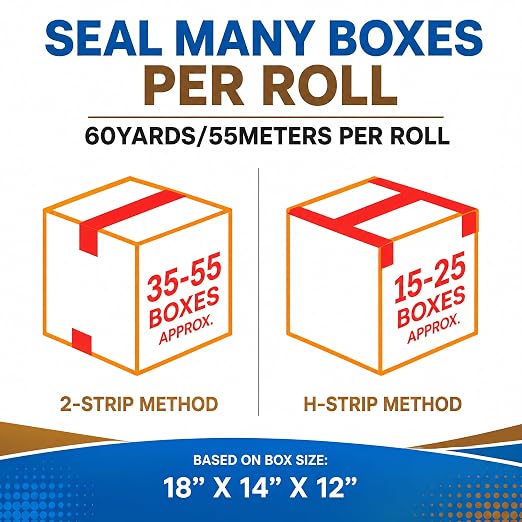 Heavy Duty Brown Packing Tape with Dispenser 1.88 In x 60 Yds 6 Rolls | Strong Adhesive Packaging Tape, Shipping Tape for Moving Boxes, Ideal For Carton Sealing/Shipping/Mailing/Storage