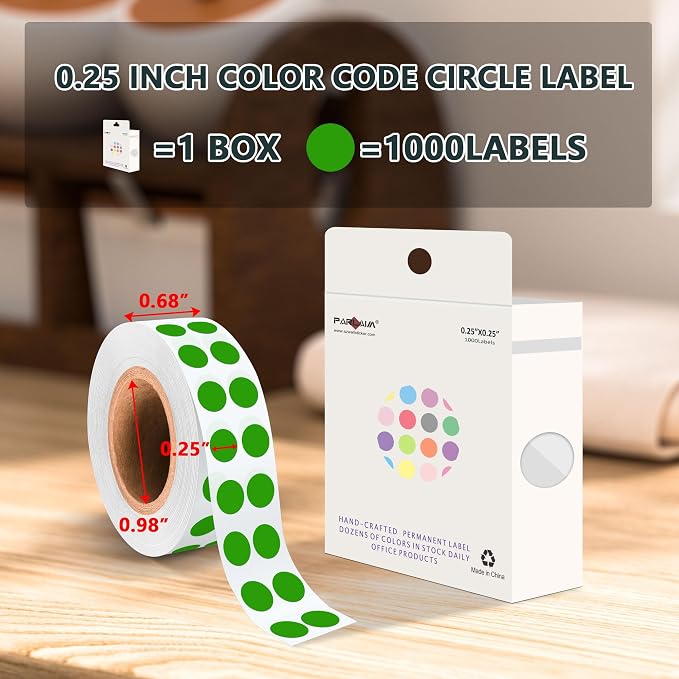 PARLAIM 1/4 Inch Circle Sticker Labels,1000 Stickers Round Color Coding Circle Dots Stickers, Adhesive Roll Dot Label for Inventory Organize, File Classification(Green)