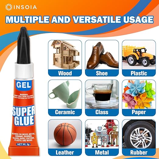 Super Glue Gel Clear Non-Drip, 6 X 3g All Purpose Strong Adhesive Ca Glue Quick Dry Instant Glue for Plastic, Metal, Ceramic, Shoe, Wood, Leather, Model, Aquarium, Rhinestone, Jewelry and DIY Crafts
