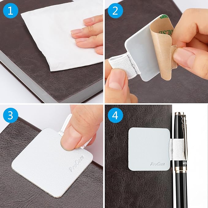 ProCase (5 Pack Pen Loop Holder for Notebooks Journals Planners Tablet Case, Self Adhesive Leather Pencil Holder with Elastic Loop for Pens, Apple Pencil, Stylus Pen -Silver