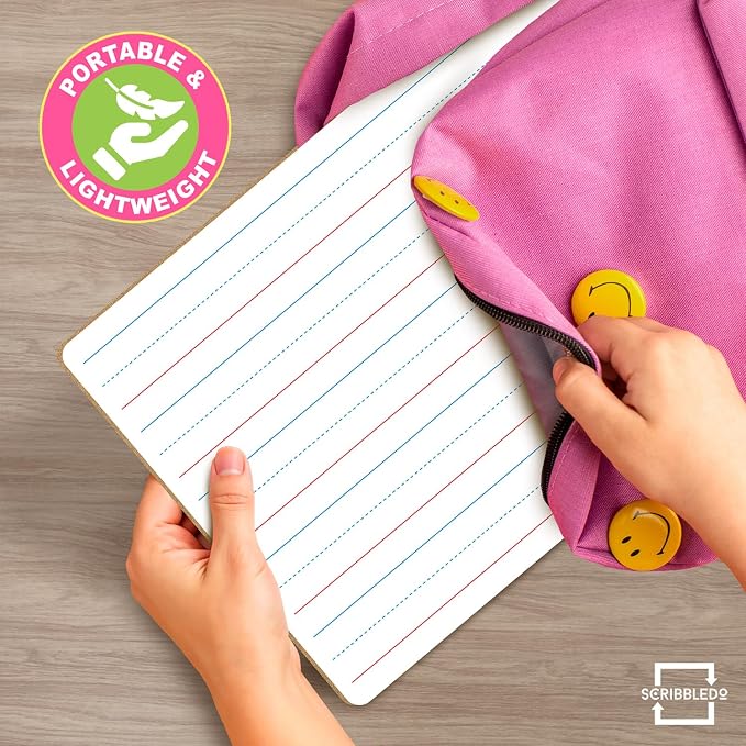 Scribbledo 10 Pack Small Lined Dry Erase Boards, 9x12 Double Sided | Easy to Clean Classroom Set, Portable and Lightweight, Bulk Homeschool Teacher Supply, Budget Friendly, Handwriting Practice