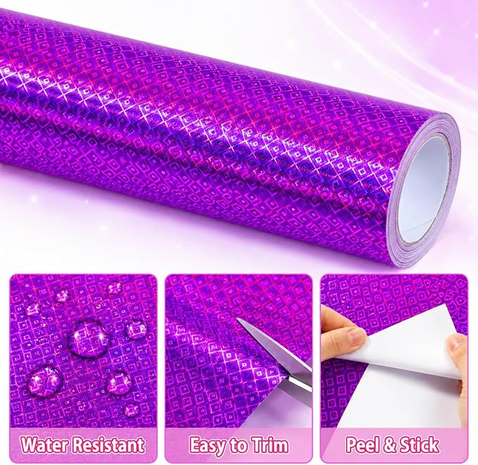 Purple Iridescent Bulletin Board Paper Roll,17" x20 Ft Bulletin Board Background Paper Roll,Fade Resistant Wrinkle Resistant Poster DIY Crafts Paper Glitter Wallpaper Classroom Office Home Dec