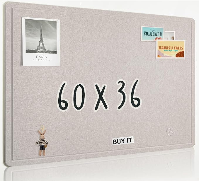 AKTOP Foldable Felt Bulletin Board for Wall, 60x36 inches, Latte | Large Cork Board Alternative with 25 Pushpins, Decorative Photo Display Board Pin Board 5x3, For Home, Office & School