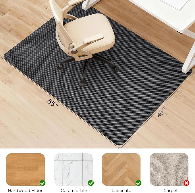 Sycoodeal Chair Mat, 40" x 55" Office Chair Mat for Hardwood and Tile Floor, Heavy Duty Floor Protector for Rolling Chairs, Non-Slip,Computer Mat for Home Office(Grey)