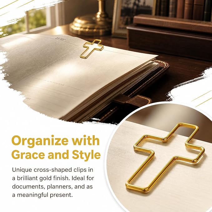 100 Pcs Gold Cross Paper Clips - Cross Paper Clips for Bible, Cross Paperclips for Bible Study and Journaling, Versatile for Home and Office Use