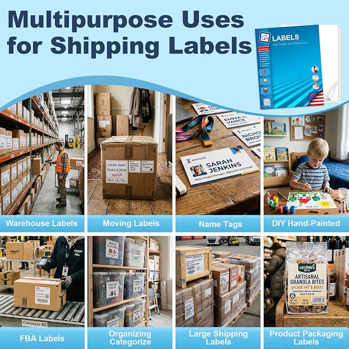 Shipping Labels 8.5" x 5.5" Half Sheet Printable Sticker Paper for Inkjet Printer, Mailing, Shipping, Organizing, 5 1/2 x 8 1/2 Half Page Labels (100 Sheets)