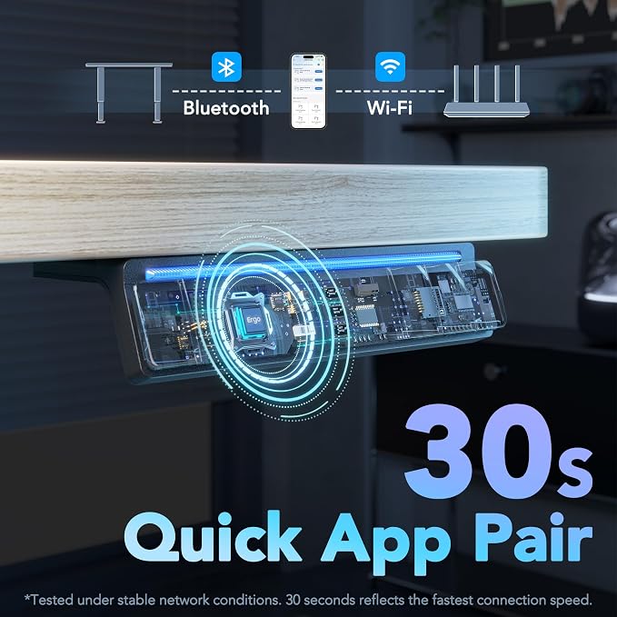 HUANUO One-Piece AI-Powered Electric Standing Desk, Smart APP, Work with Alexa & Google, Adjustable Height, 3 Memory Settings, Sedentary Reminder, Ergonomic Sit-Stand Desk, 32-inch, Light Walnut