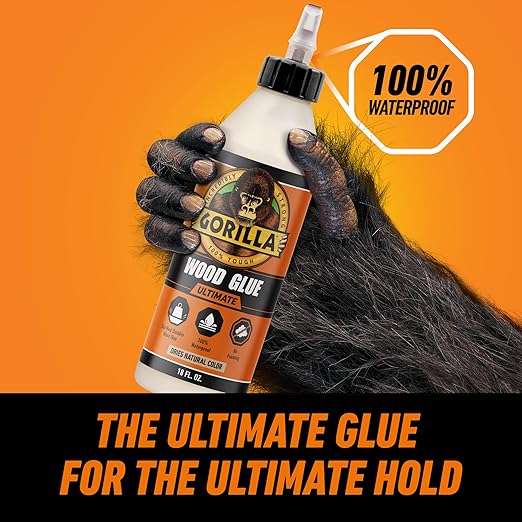 Gorilla Ultimate Waterproof Wood Glue, Natural Wood Color, 18 Ounce (Pack of 1) - Waterproof for Indoor or Outdoor Projects and Repairs