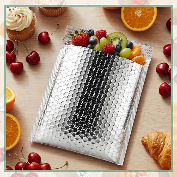 200 Pack 8 x 11 Inch Insulated Bubble Mailers, Silver | Self Seal Closure, Foil Lined Interior, Padded Cushioning, Waterproof, Cold Delivery Packing, for Food and Cosmetics
