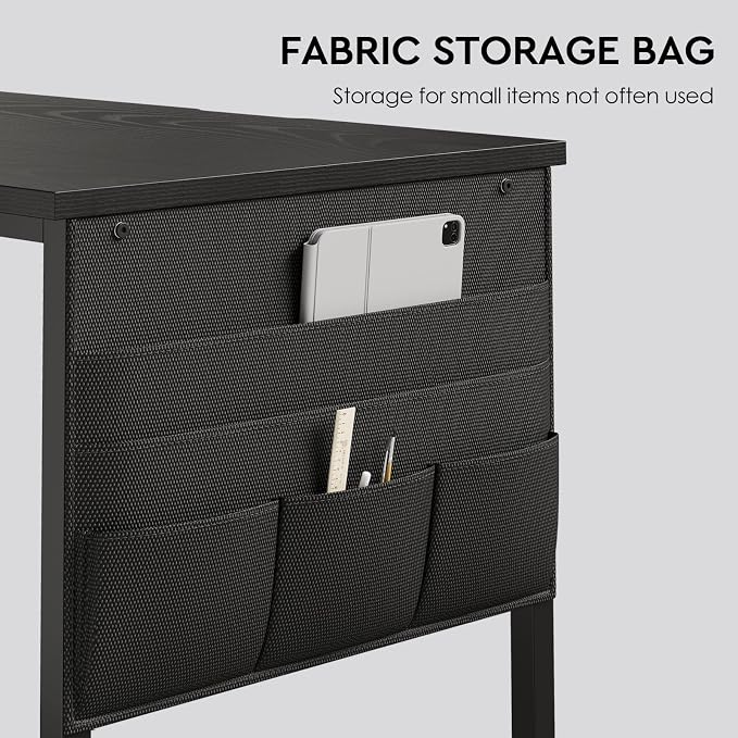 Small Desk with Drawers, Office Desk with Storage Shelves, Black | 47 Inch Desktop, Metal Frame, 3 Fabric Drawers, Storage Shelves, Computer & Writing Desk, Office Gaming Workstation