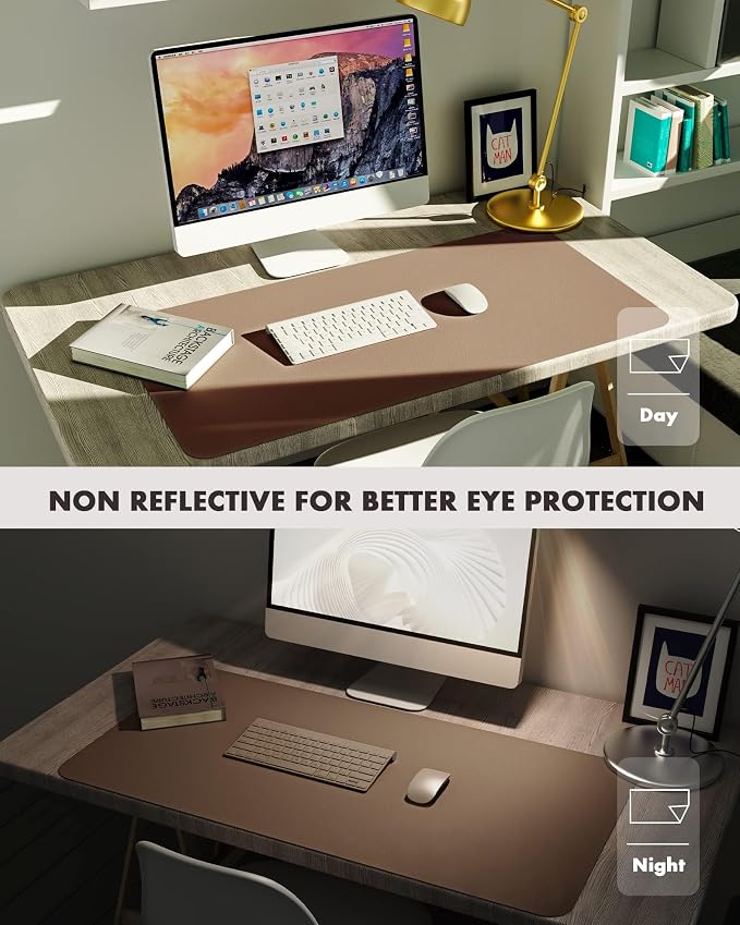 YSAGi Double-Sided Cork PU Leather Waterproof Desk Pad Protector for Office | 23.6"x13.7", Coffee, Fits Mouse & Keyboard,Scratch & Stain Desk Protection,Non-Slip